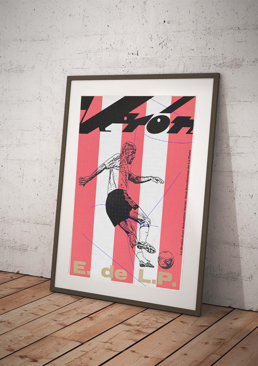 Poster de football, joueur, ballon, design graphique, rouge et noir, E. de L.P.