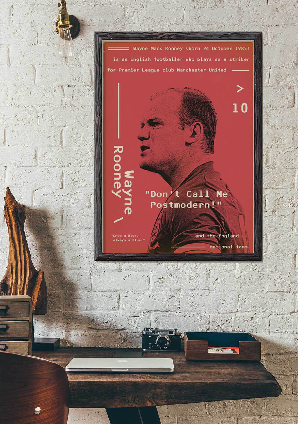 Wayne Rooney, joueur de football, Manchester United, poster rouge, texte blanc