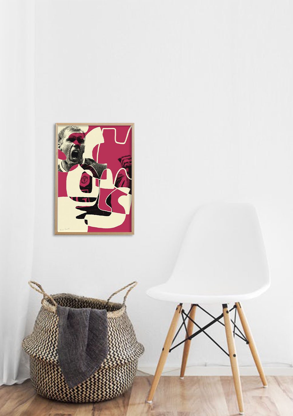 Art abstrait, visage, rouge, blanc, noir, moderne, design, mur, chaise, panier